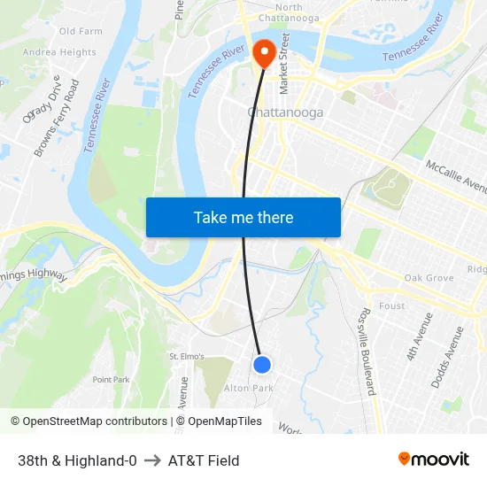 38th & Highland-0 to AT&T Field map
