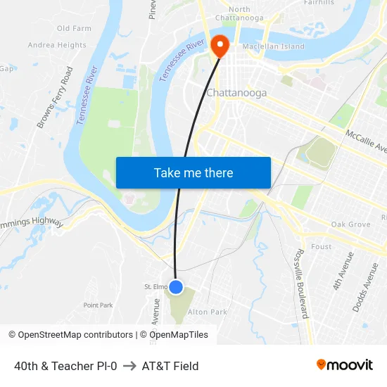 40th & Teacher Pl-0 to AT&T Field map