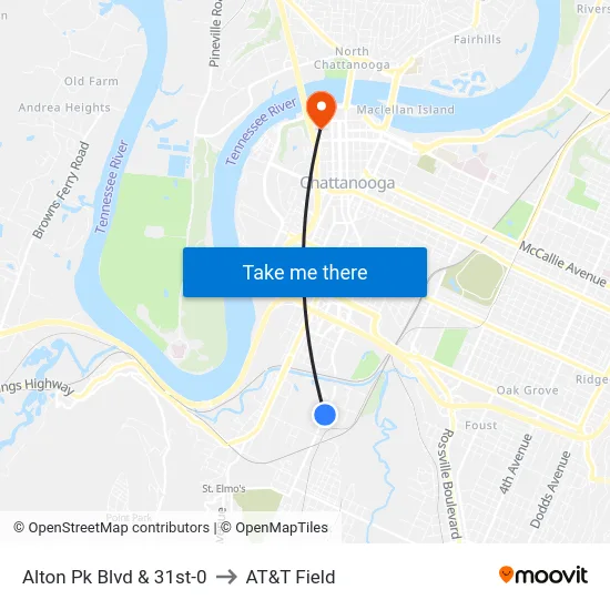Alton Pk Blvd & 31st-0 to AT&T Field map