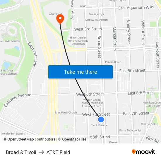 Broad & Tivoli to AT&T Field map
