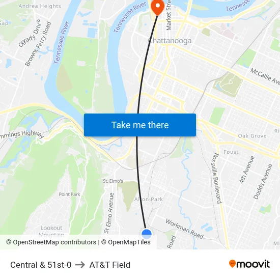 Central & 51st-0 to AT&T Field map