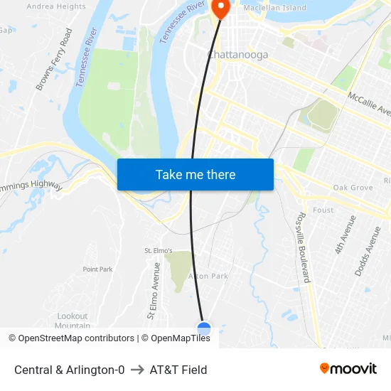 Central & Arlington-0 to AT&T Field map