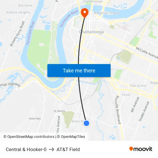 Central & Hooker-0 to AT&T Field map