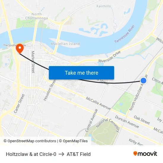 Holtzclaw & at Circle-0 to AT&T Field map
