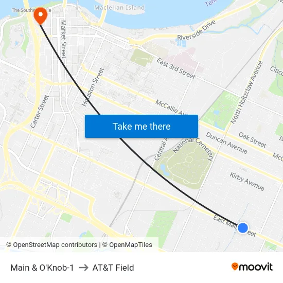 Main & O'Knob-1 to AT&T Field map