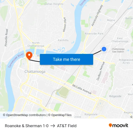 Roanoke  & Sherman 1-0 to AT&T Field map