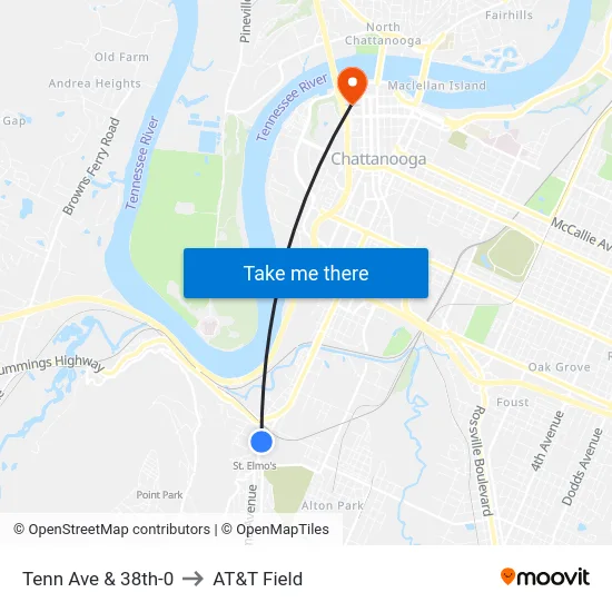 Tenn Ave & 38th-0 to AT&T Field map