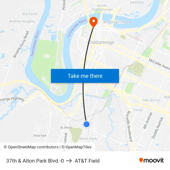 37th & Alton Park Blvd.-0 to AT&T Field map