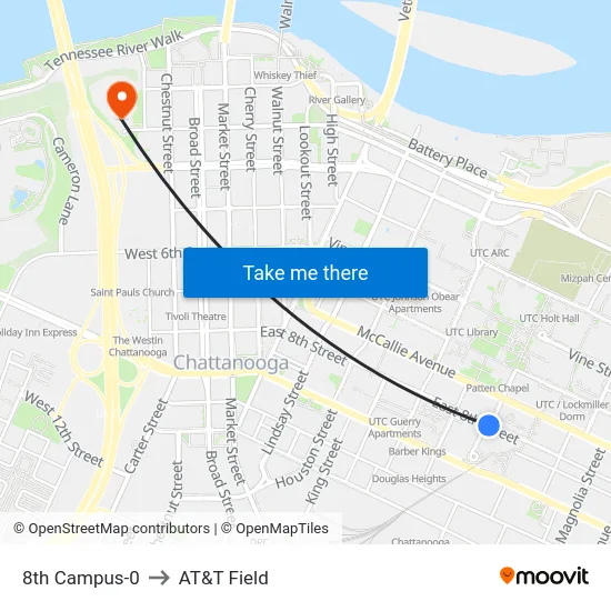 8th Campus-0 to AT&T Field map