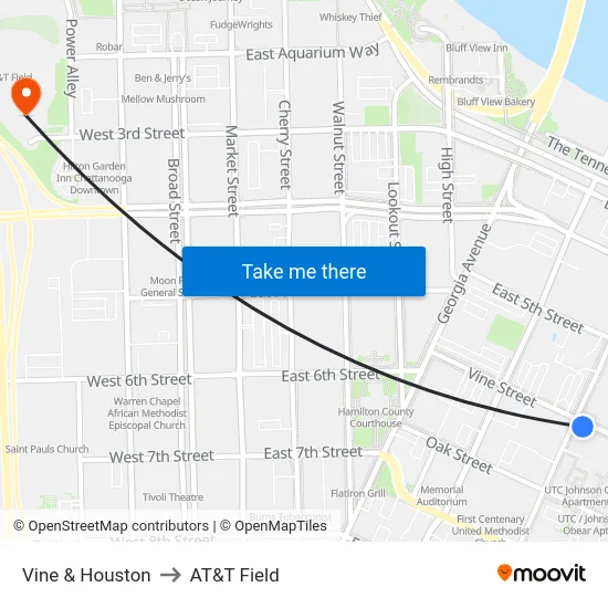 Vine & Houston to AT&T Field map