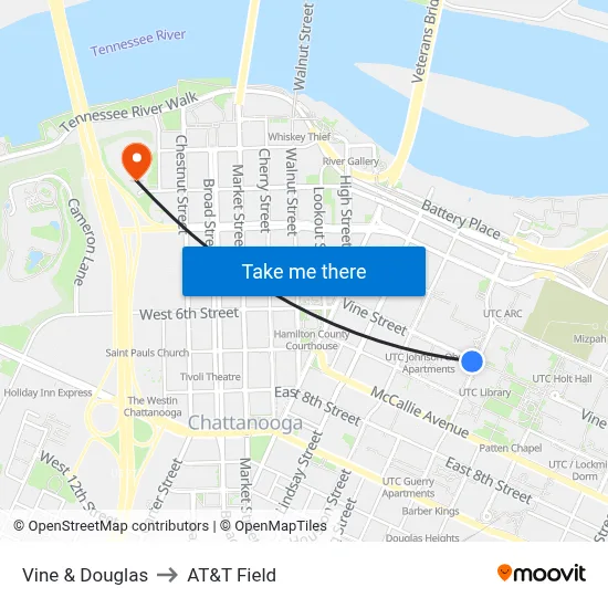 Vine & Douglas to AT&T Field map