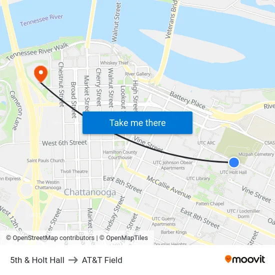 5th & Holt Hall to AT&T Field map