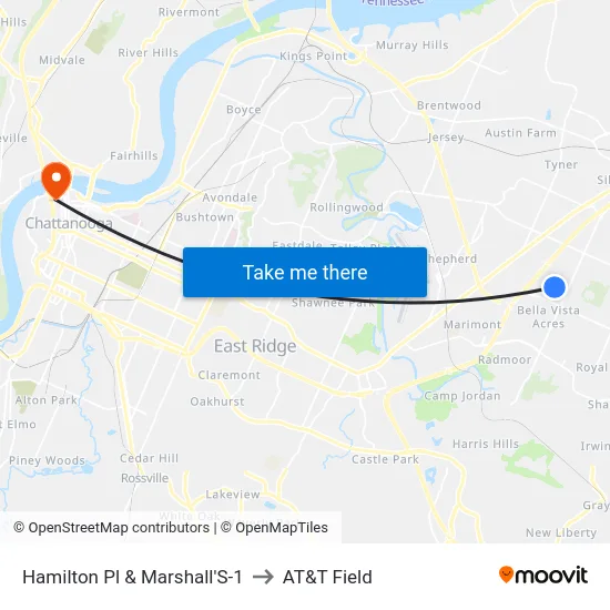 Hamilton Pl & Marshall'S-1 to AT&T Field map