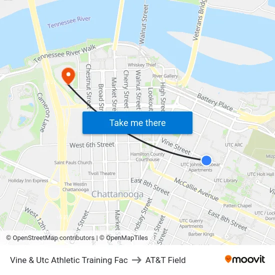 Vine & Utc Athletic Training Fac to AT&T Field map