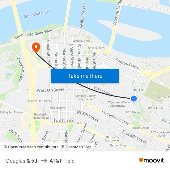 Douglas & 5th to AT&T Field map