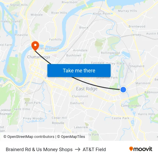 Brainerd Rd & Us Money Shops to AT&T Field map