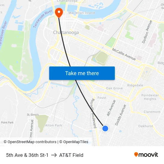 5th Ave & 36th St-1 to AT&T Field map