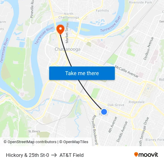 Hickory & 25th St-0 to AT&T Field map