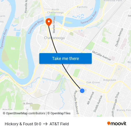 Hickory & Foust St-0 to AT&T Field map