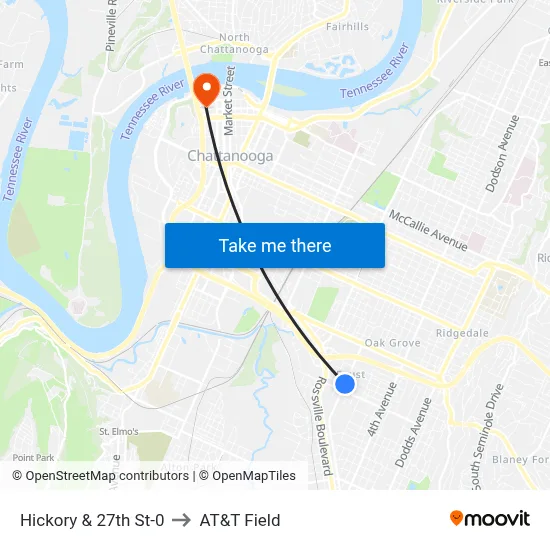 Hickory & 27th St-0 to AT&T Field map
