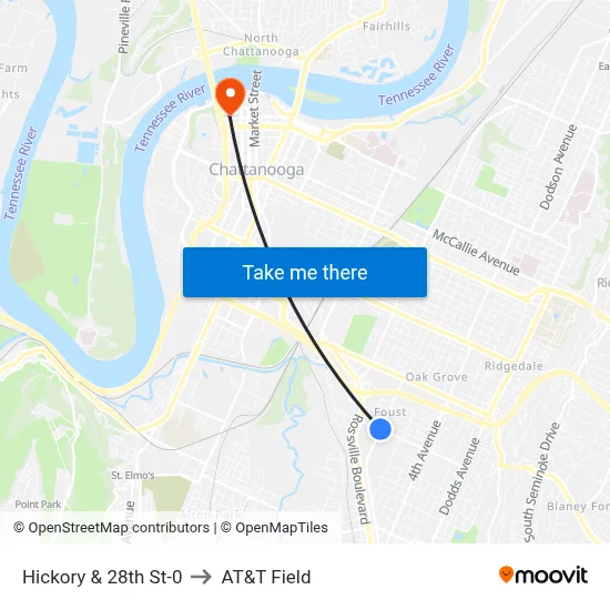 Hickory & 28th St-0 to AT&T Field map