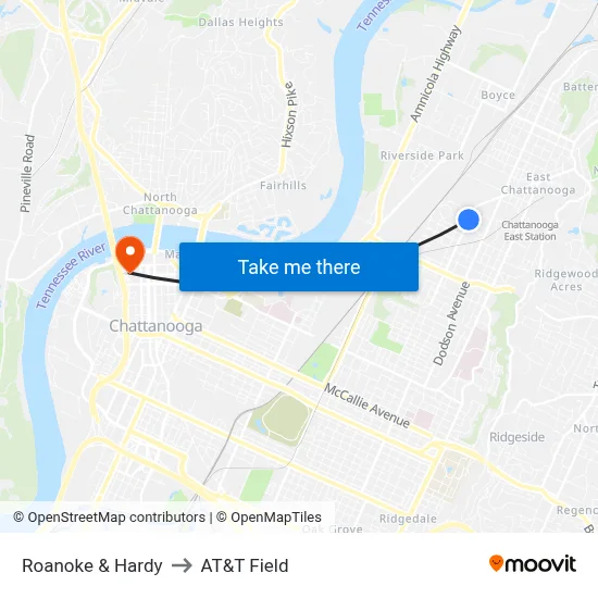 Roanoke & Hardy to AT&T Field map
