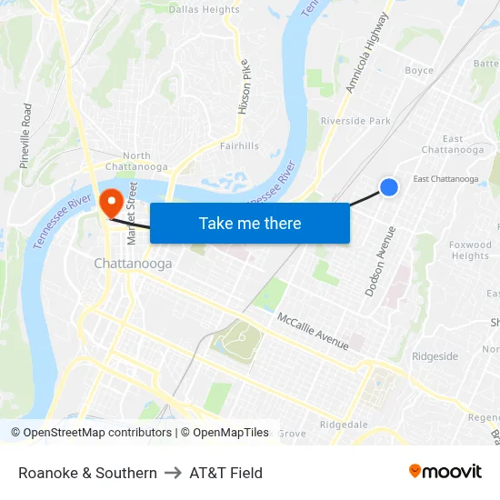 Roanoke & Southern to AT&T Field map