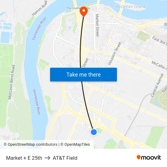 Market + E 25th to AT&T Field map