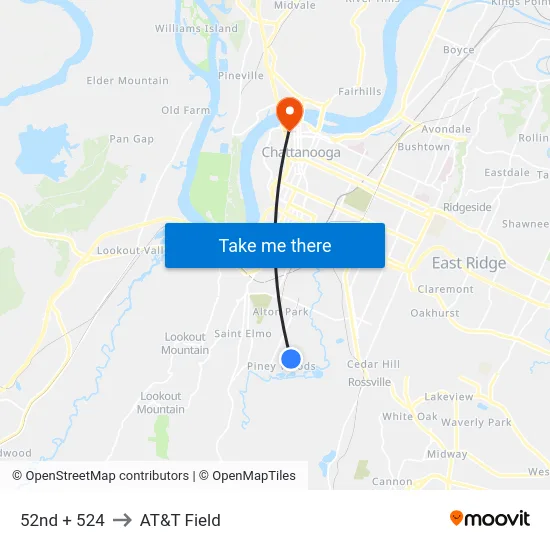 52nd + 524 to AT&T Field map