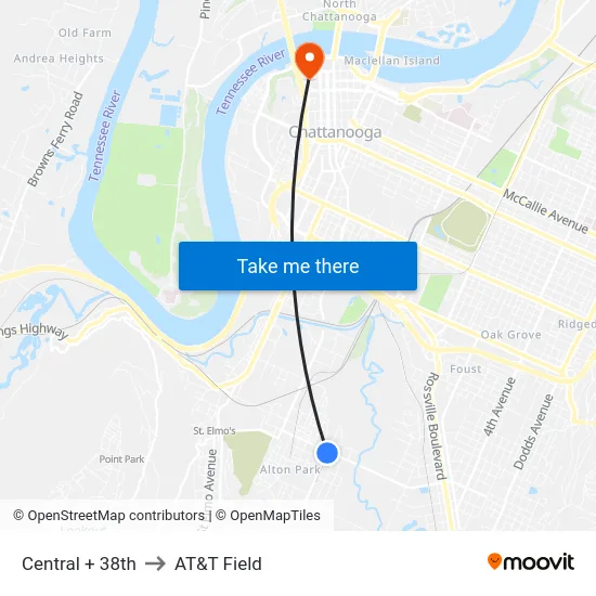 Central + 38th to AT&T Field map