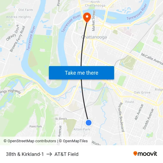 38th & Kirkland-1 to AT&T Field map