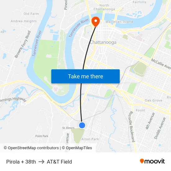 Pirola + 38th to AT&T Field map
