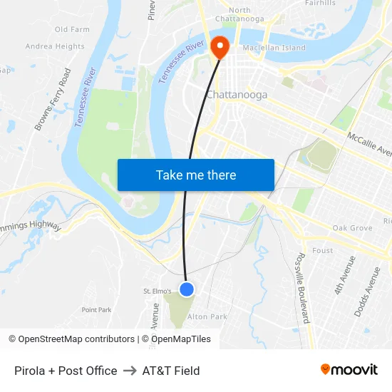 Pirola + Post Office to AT&T Field map