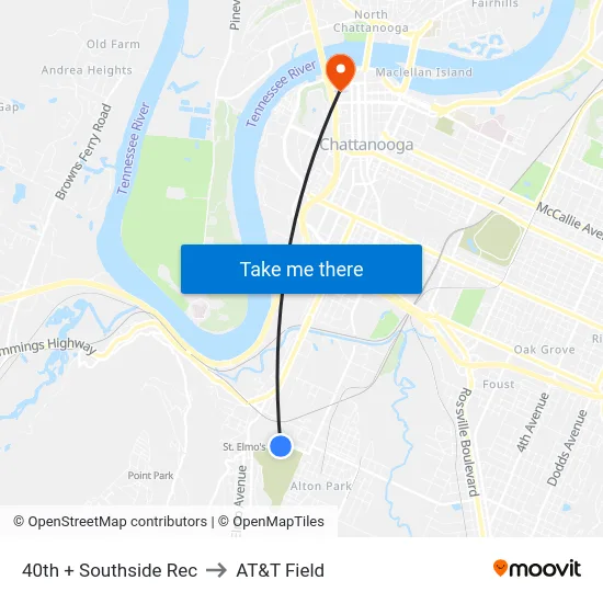 40th + Southside Rec to AT&T Field map