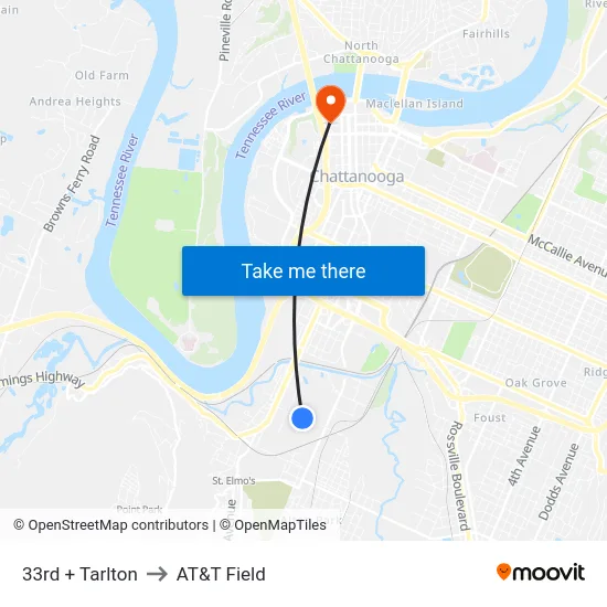 33rd + Tarlton to AT&T Field map