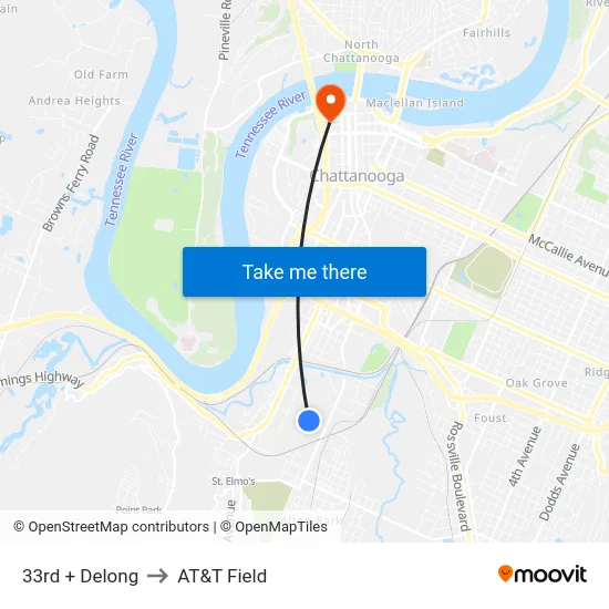 33rd + Delong to AT&T Field map