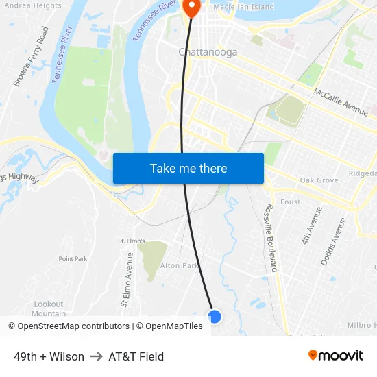 49th + Wilson to AT&T Field map