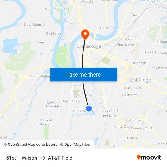 51st + Wilson to AT&T Field map