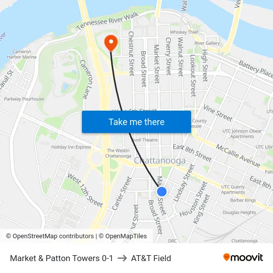 Market & Patton Towers 0-1 to AT&T Field map