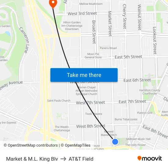 Market & M.L. King Blv to AT&T Field map
