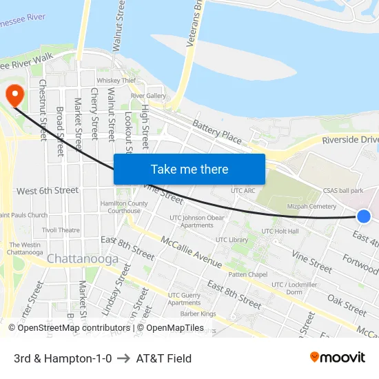 3rd & Hampton-1-0 to AT&T Field map