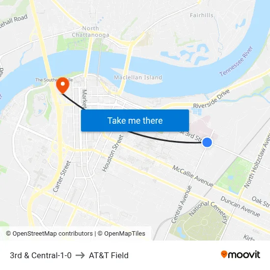 3rd & Central-1-0 to AT&T Field map