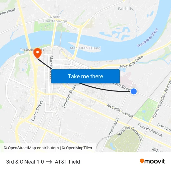 3rd & O'Neal-1-0 to AT&T Field map