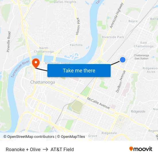 Roanoke + Olive to AT&T Field map