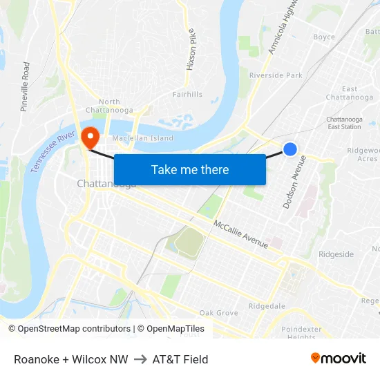 Roanoke + Wilcox NW to AT&T Field map