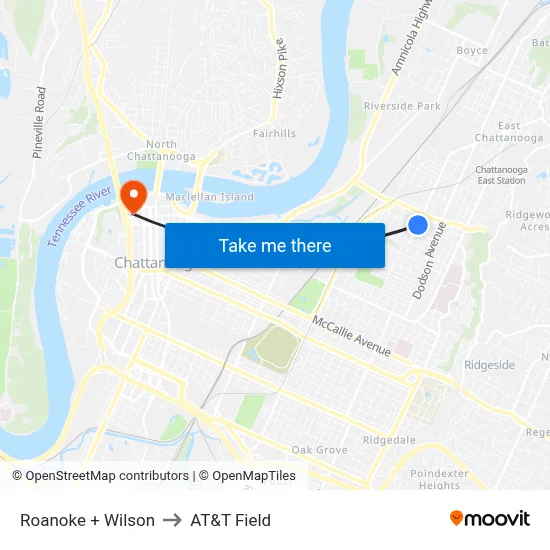 Roanoke + Wilson to AT&T Field map