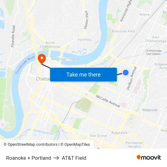 Roanoke + Portland to AT&T Field map