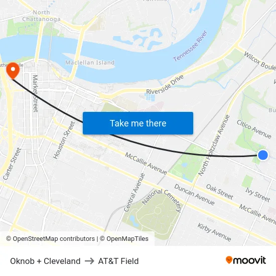 Oknob + Cleveland to AT&T Field map
