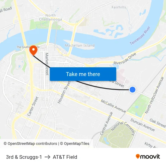3rd & Scruggs-1 to AT&T Field map
