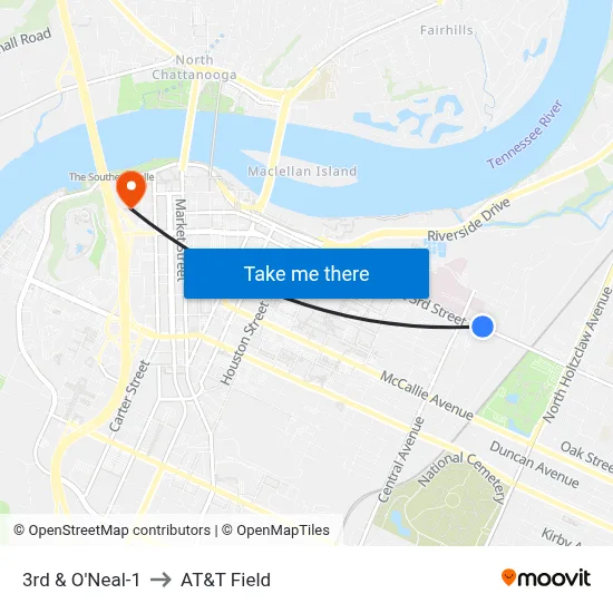 3rd & O'Neal-1 to AT&T Field map